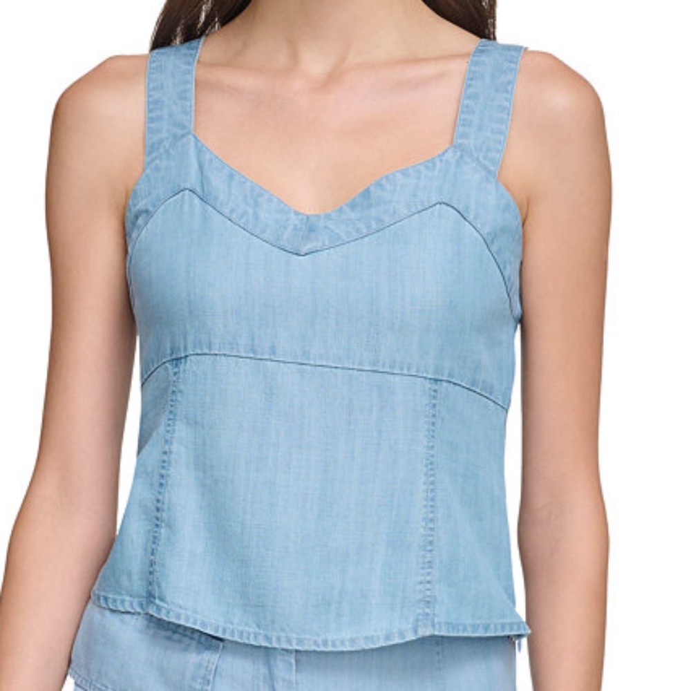 DKNY Women’s Chambray V-Neck Sleeveless Top